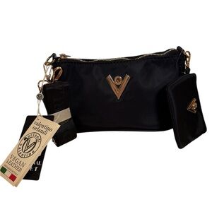 NWT Valentino Orlandi Black Vegan Leather Clutch & Zip Wallet